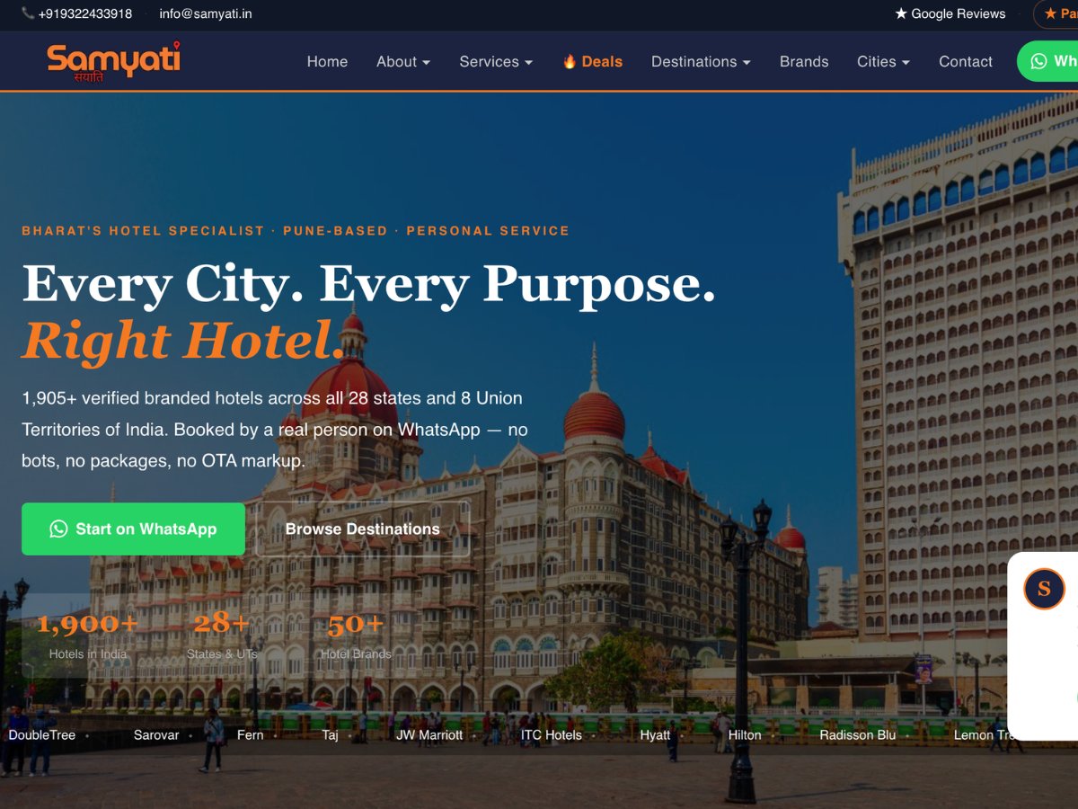 Samyati.in &mdash; Bharat's Hotel Specialist